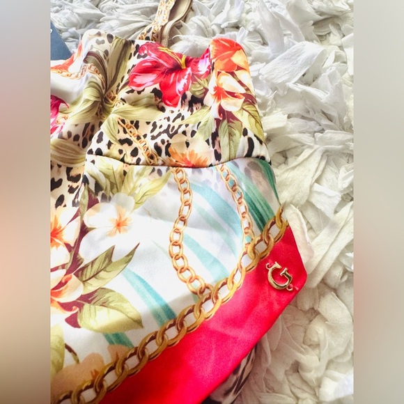 NWT Guess Coral Jungle floral crop top scarf bandeau - Picture 9 of 10